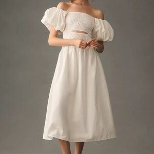 NEW Moon River Smocked Midi Dress with Cutout and Puff Sleeves